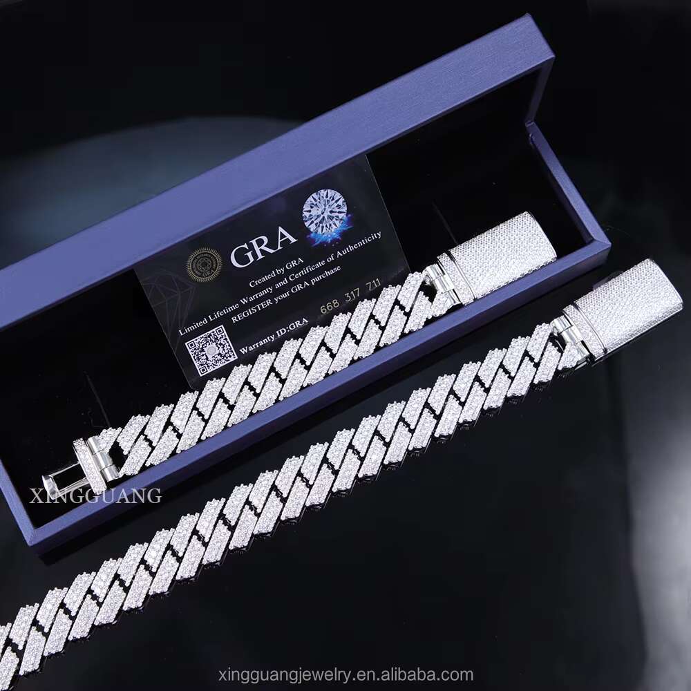 New Arrival Rappers Hip Hop Jewelry 20mm 925 Sterling Silver 3 Rows VVS Moissanite Iced Out Thick Cuban Link Chain Necklace