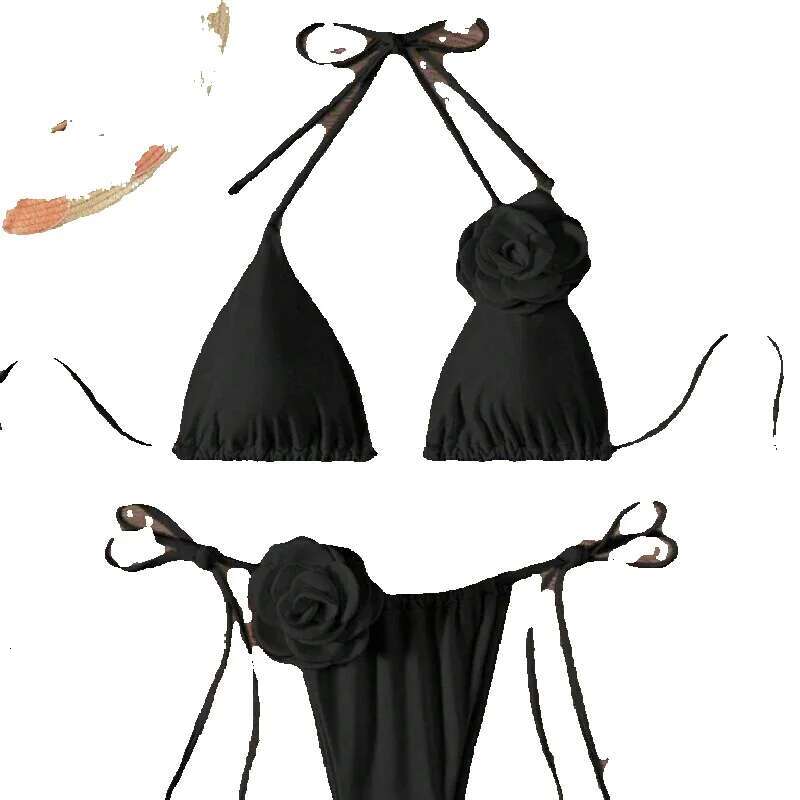 S-L sexy 3D floral suspender women's two-piece set bikini swimsuit
