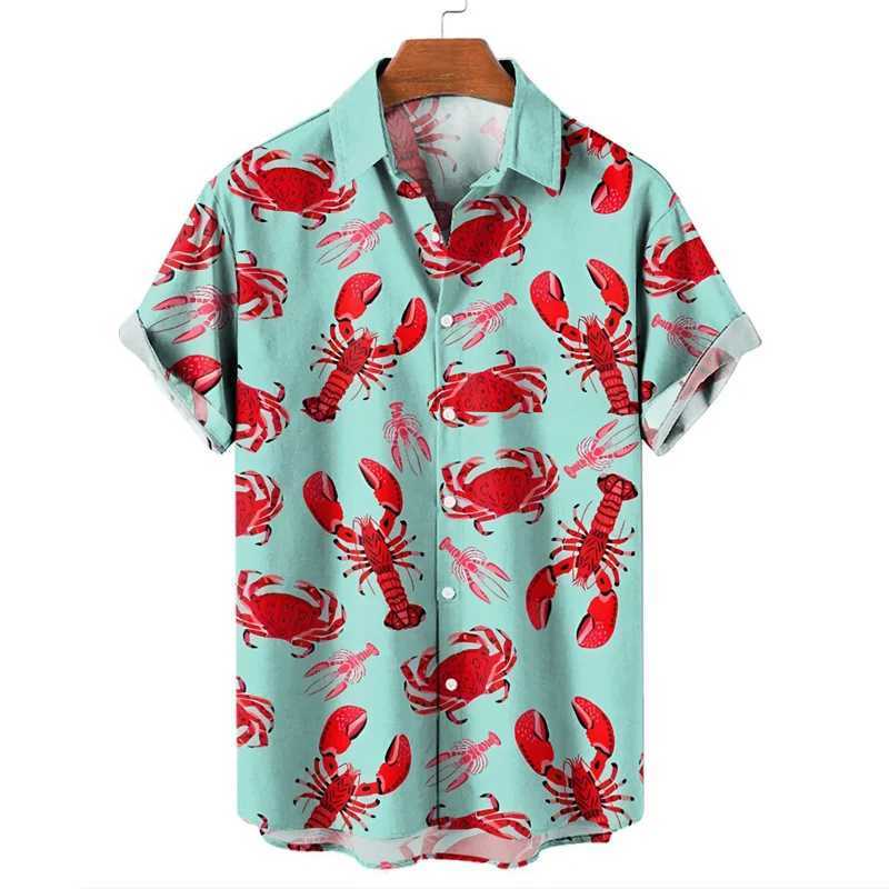Hawaiian Lobster 3D printed shirt fashionable short sleeved plus size shirt summer vacation beach clothing casual graphic mens top X250410