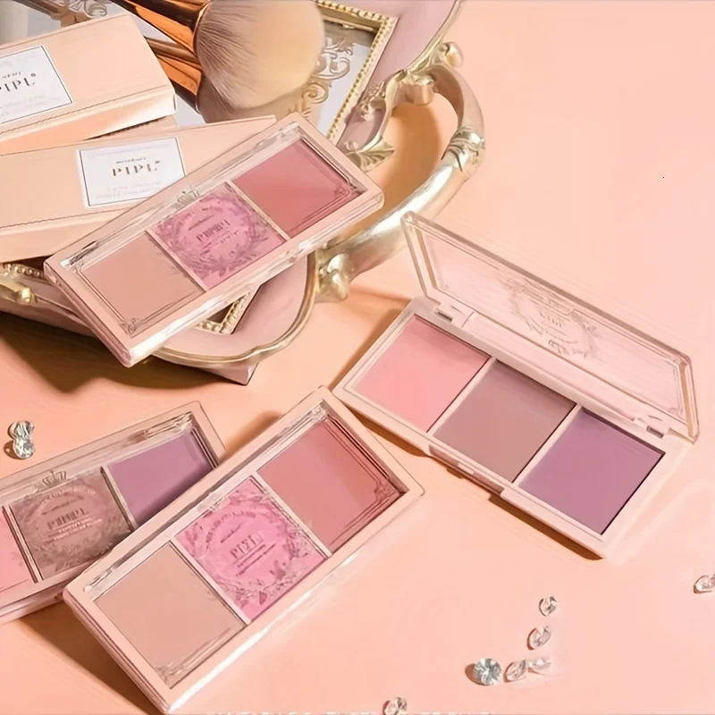 Three color powder blusher nude makeup natural matte milk tea orange persistent red palette 250325