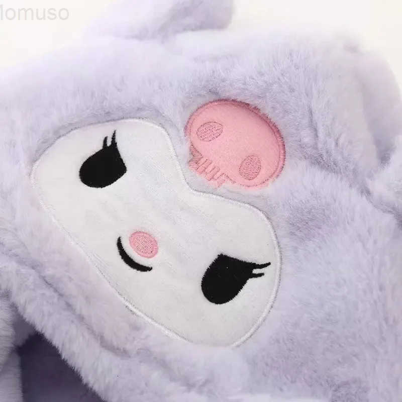Sanrio Cartoon Cute Anime Kuromi Childrens Hat Scarf all-in-one Winter Ear Protection Velvet Thickened Warm Hooded Scarf Series H251110