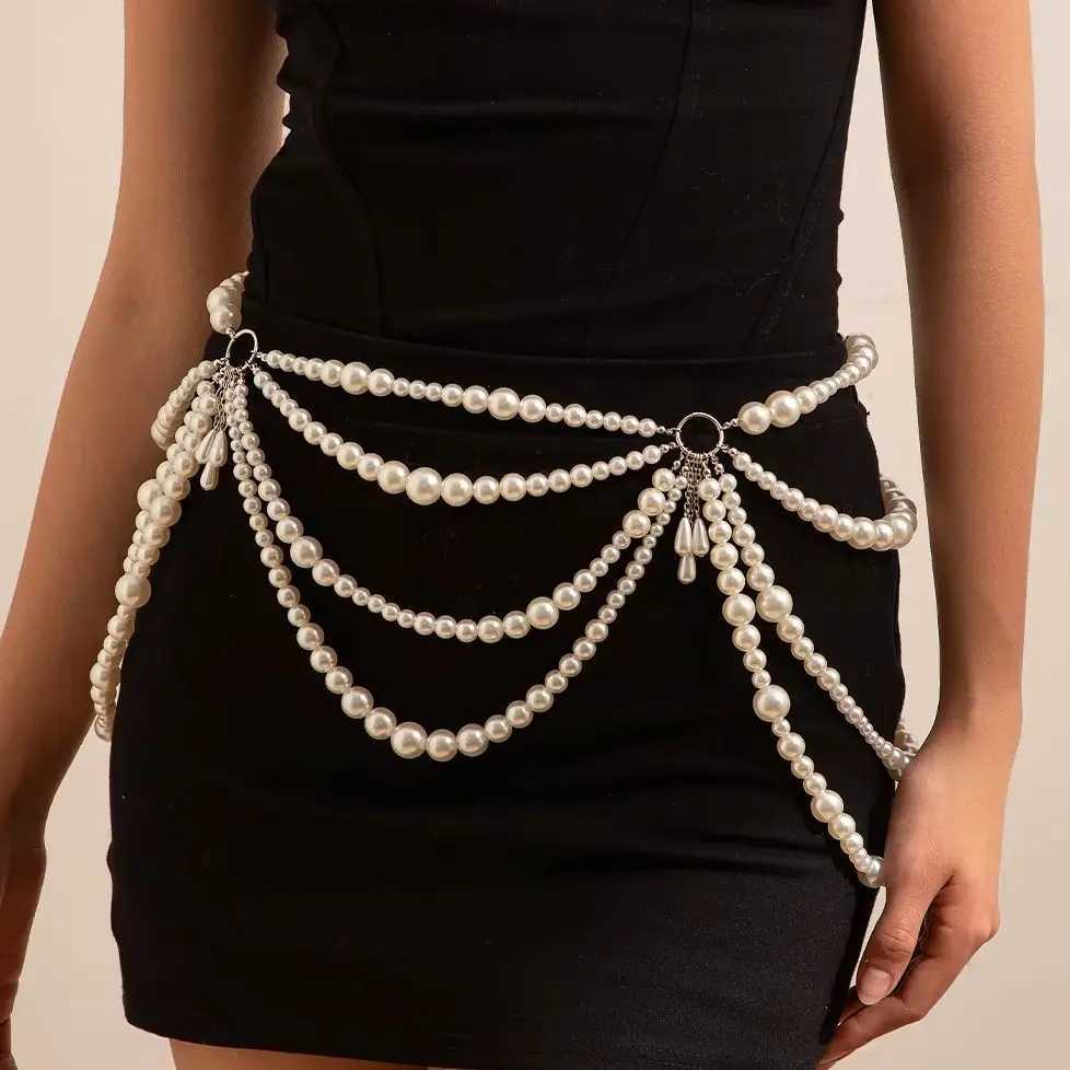 Ingemark Vintage Mtilayer imitation pearl tassel waist chain suitable for warm wedding brides bohemian belly belts and body jewelry accessories X25041