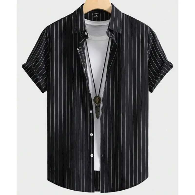Hawaiian mens shirt 3D striped print high-quality mens clothing loose and excessive summer casual short sleeved bloom X250410