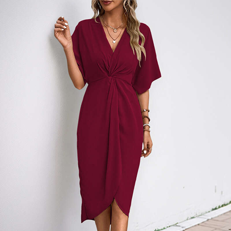 European and American hot selg dating simple style raglan sleeves solid color irregular dress 2025 new casual fashion trend clothing