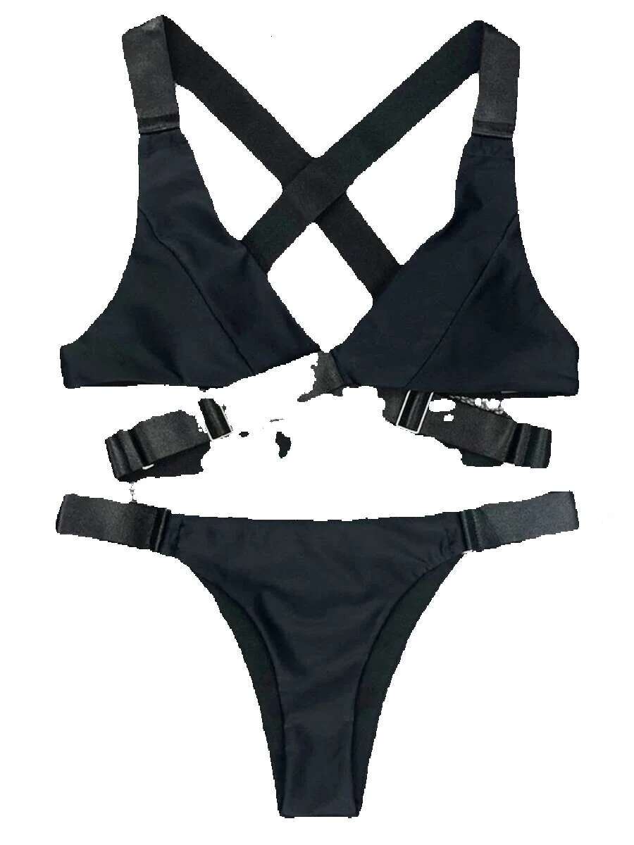 Sexy adjustable buckle bandage Vevlet 2025 women's two-piece bikini swimsuit set
