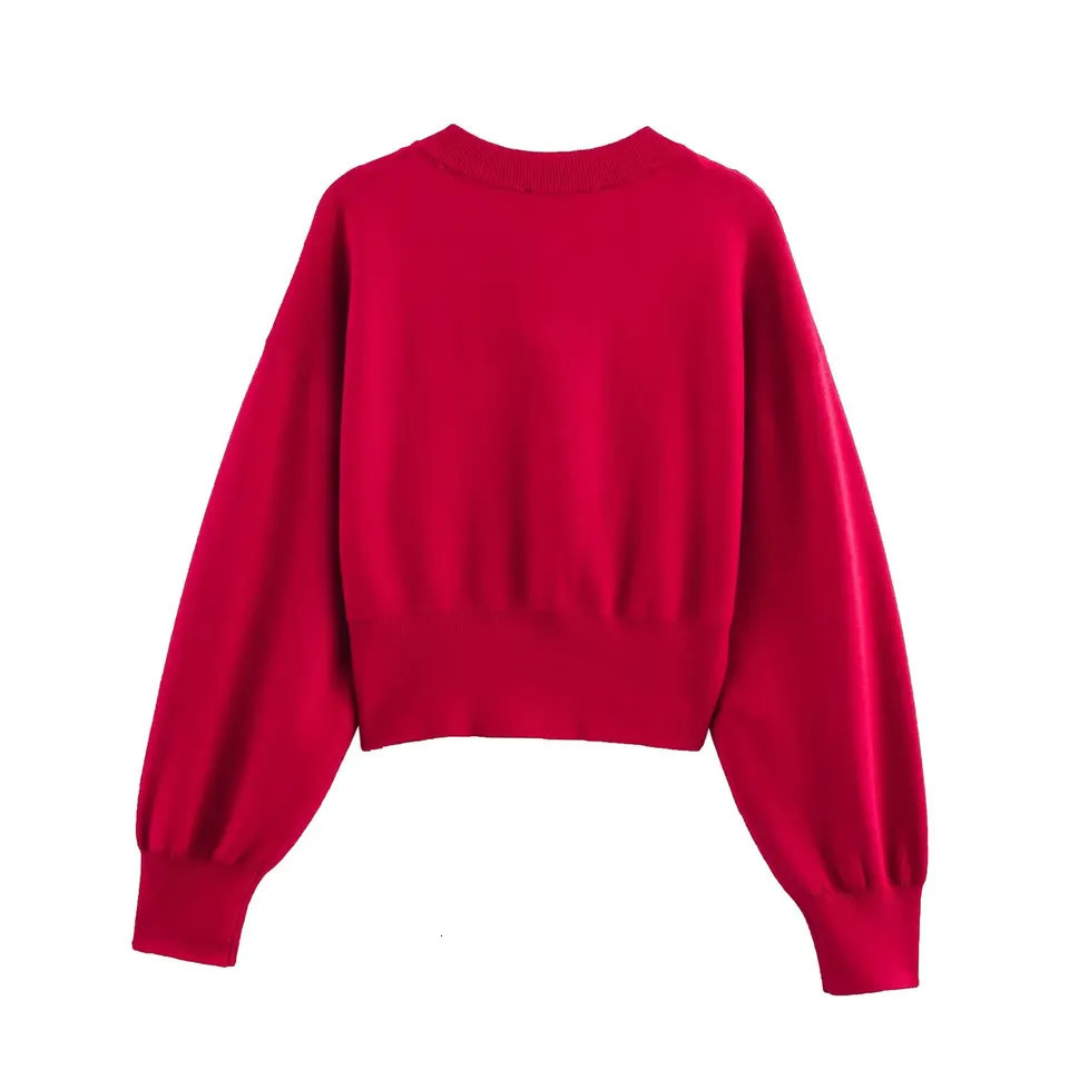 Women Cropped Knit Cardigan Buttons Round Neck Long Sleeves Ribbed Cuffs Autumn Knitted Sweater Coat 5536032 251103