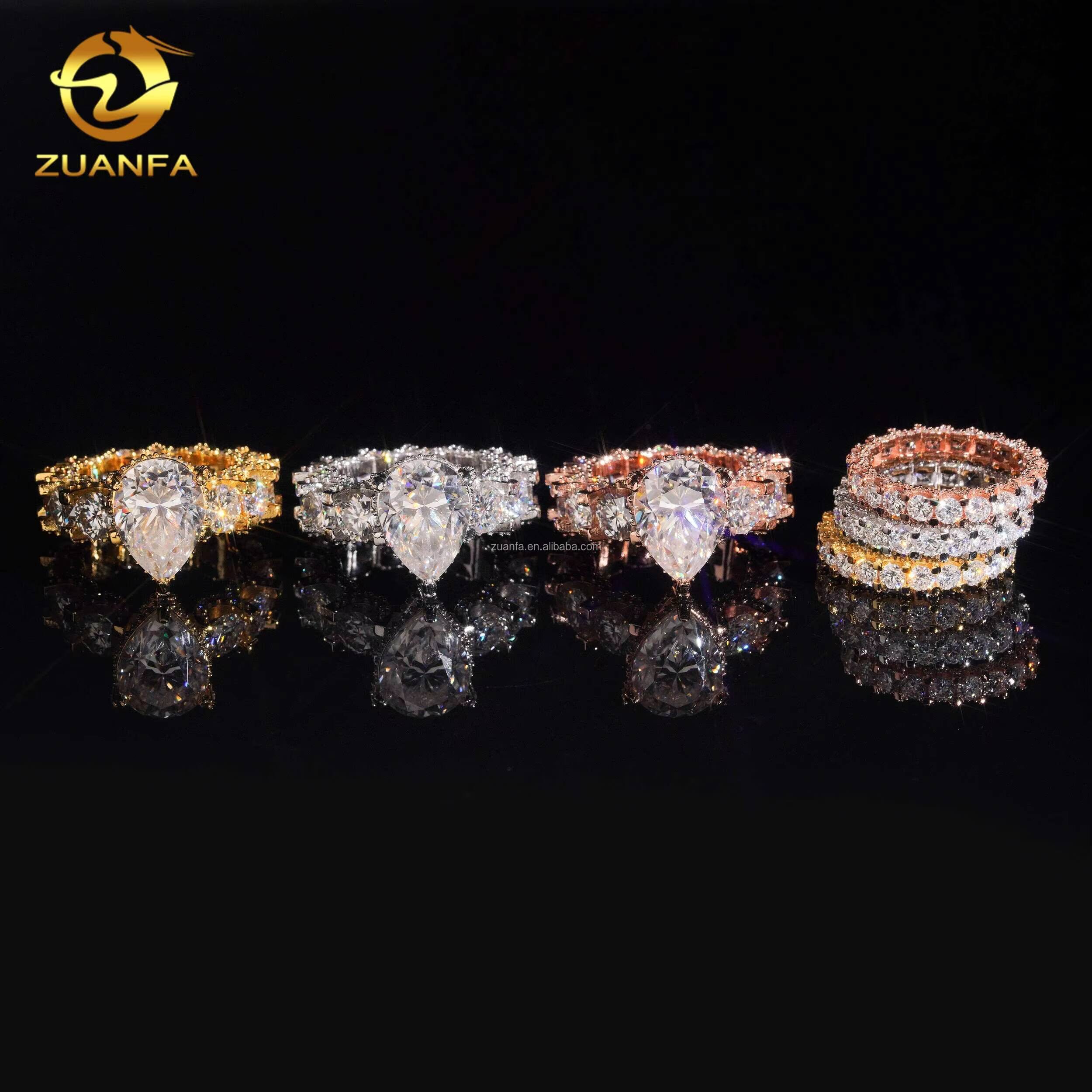 Pass Diamond Tester 925 Solid Silver Luxury Bridal Ring Jewelry VVS1 6Ct Pear Big Size Moissanite Eternity Engagement Band Ring