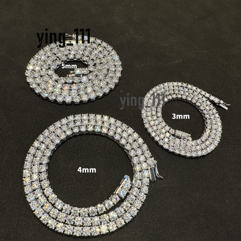 Fashionable Hip-hop 925 Silver Inlaid Moissanite Necklace Multi Specification Tennis Chain Necklace Jewelry for Men Women