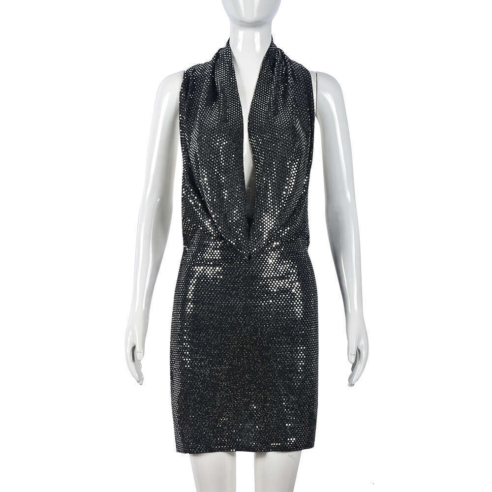 Christmas Fashion Sequin SEXY DRESSES FOR WOMEN Hooded Swing Neck Hollow Out Backless Night club maxi dress