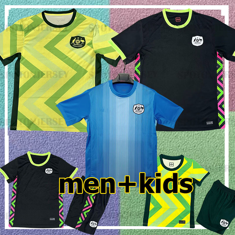 S-4XL Australia jersey 2025 2026 Kit home green national team tops soccer jerseys black football shirts short sleeve men kids sets plus size gk blue