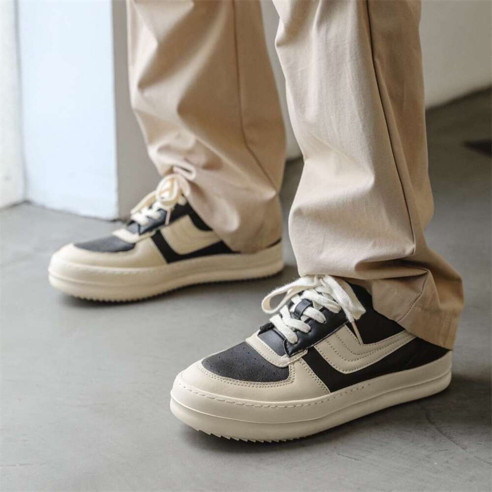 2025 New Black and High Street Sneakers Men's Design Sense Patchwork Thick Sole Sports Casual White Shoes Men X178