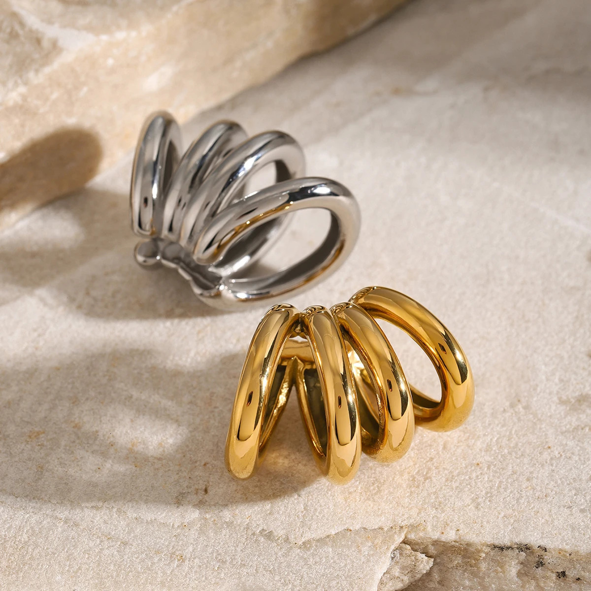 Youthway Gold Four-layer Stainless Steel Earrings Metal Waterproof Unique Fashion Trendy Jewelry Women Gift 250409