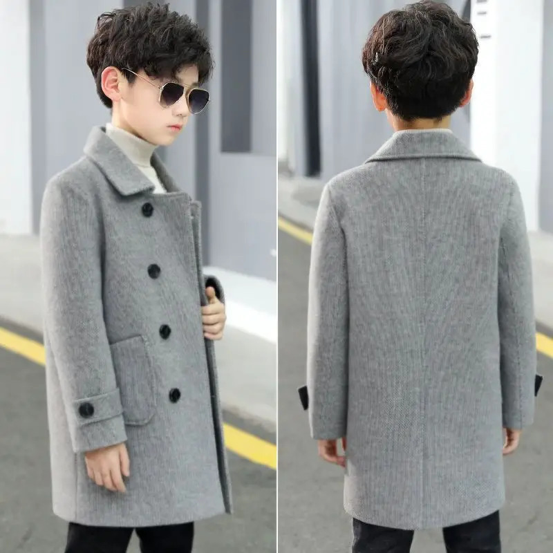 Cotton thickened boys woolen coat spring childrens clothing large childrens woolen coat childrens trench coat 251103