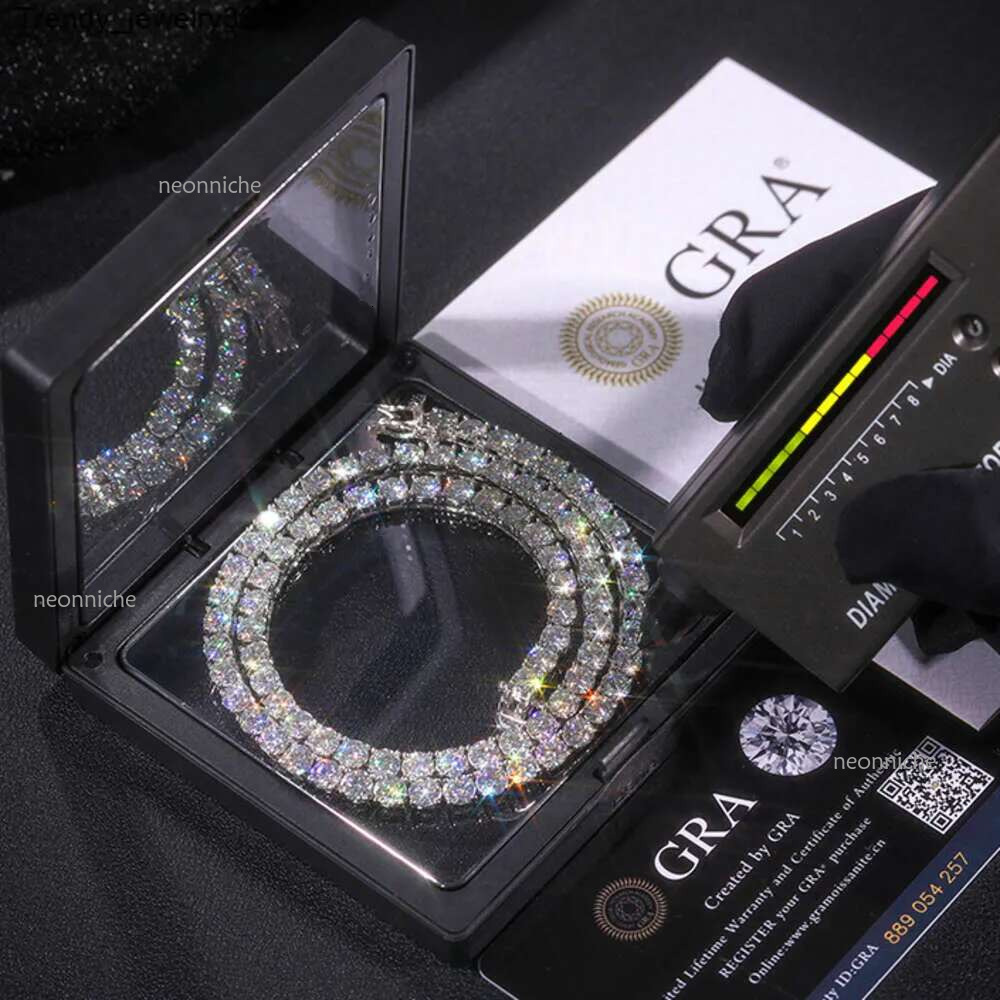Fine jewelry necklaces Hip Hop Sterg Sier VVS moissanite dia Cluster Iced Out tennis chain bracelet necklace For Men Women