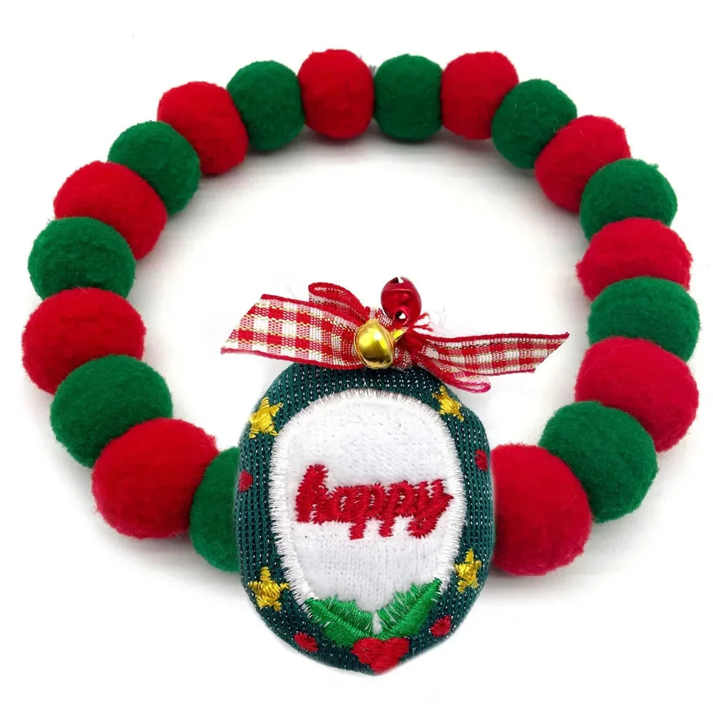 30pcs Christmas Pet Dog Bow Tie Santa Claus Style Hair Ball Necklace Collar Pet Dog Cat Bowties Necktie Dog Grooming Accessories 251110