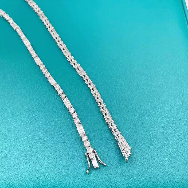 New Design White Gold Plated Hip Hop Jewelry Moissanite Baguette Tennis Bracelets for Gift