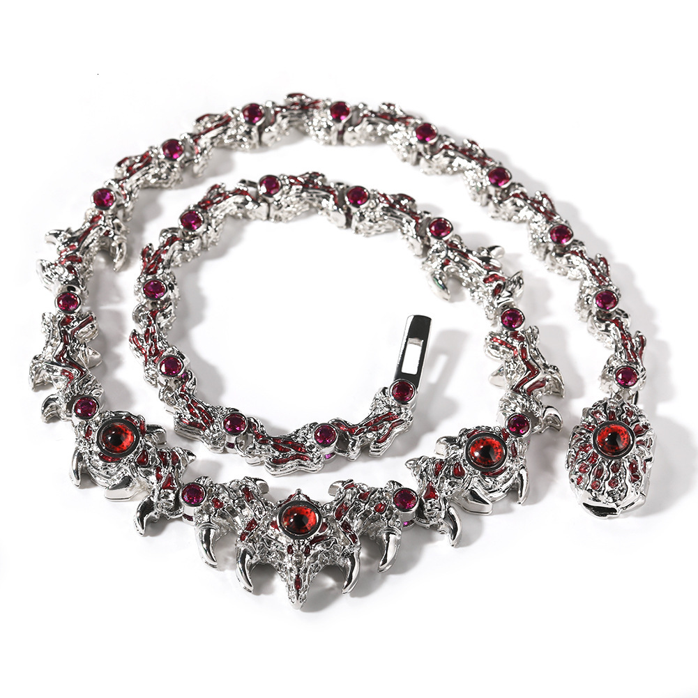 Hip hop Moissanite chain spikes parasitizing red eyes thorns inlaid with diamonds hip-hop necklace accessories mens niche design trendy