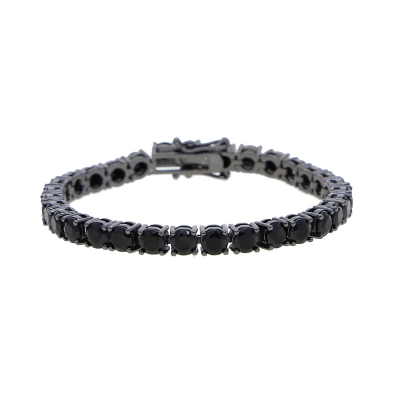 Iced Out Bling Cubic Zirconia Tennis Chain Bracelet 5mm Black Color Charm Bangle Hip Hop For Women Men Jewelry 250408