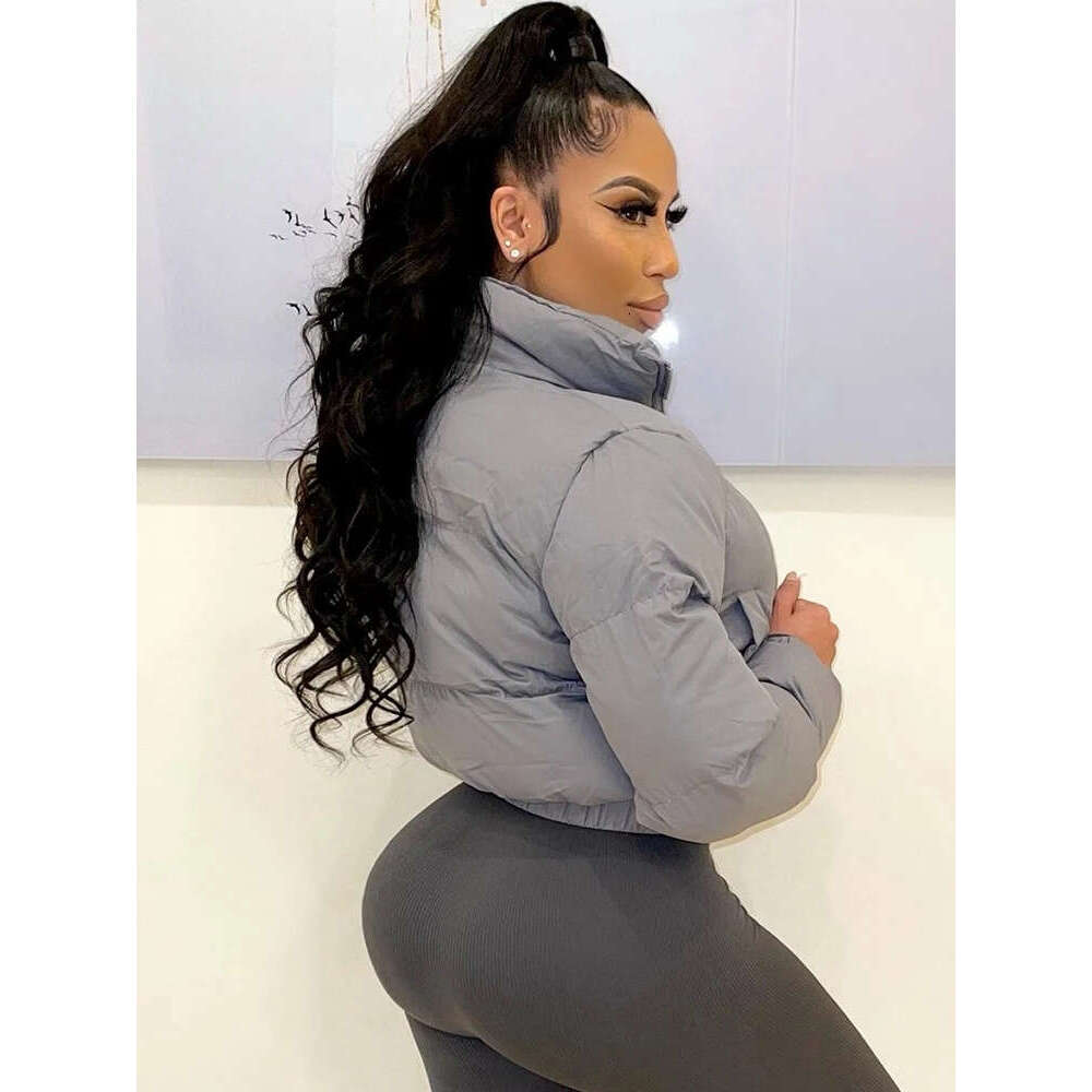 Winter Thick Warm Cotton Down Jacket Women Clothing Gray Zipper Short Puffer Parkas Coats Outwear Female Crop Tops Streetwear