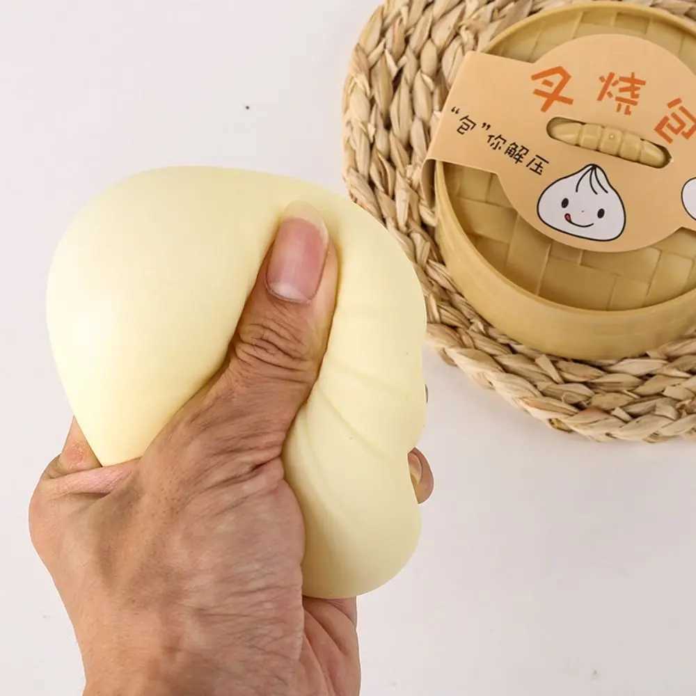 New Arrival Dumpling Stress Balls Fidget Sensory Toy Squeezing Dough Balls Stress Relieving Hands Toy Bread Straps Food Steam Stretching Table T250410