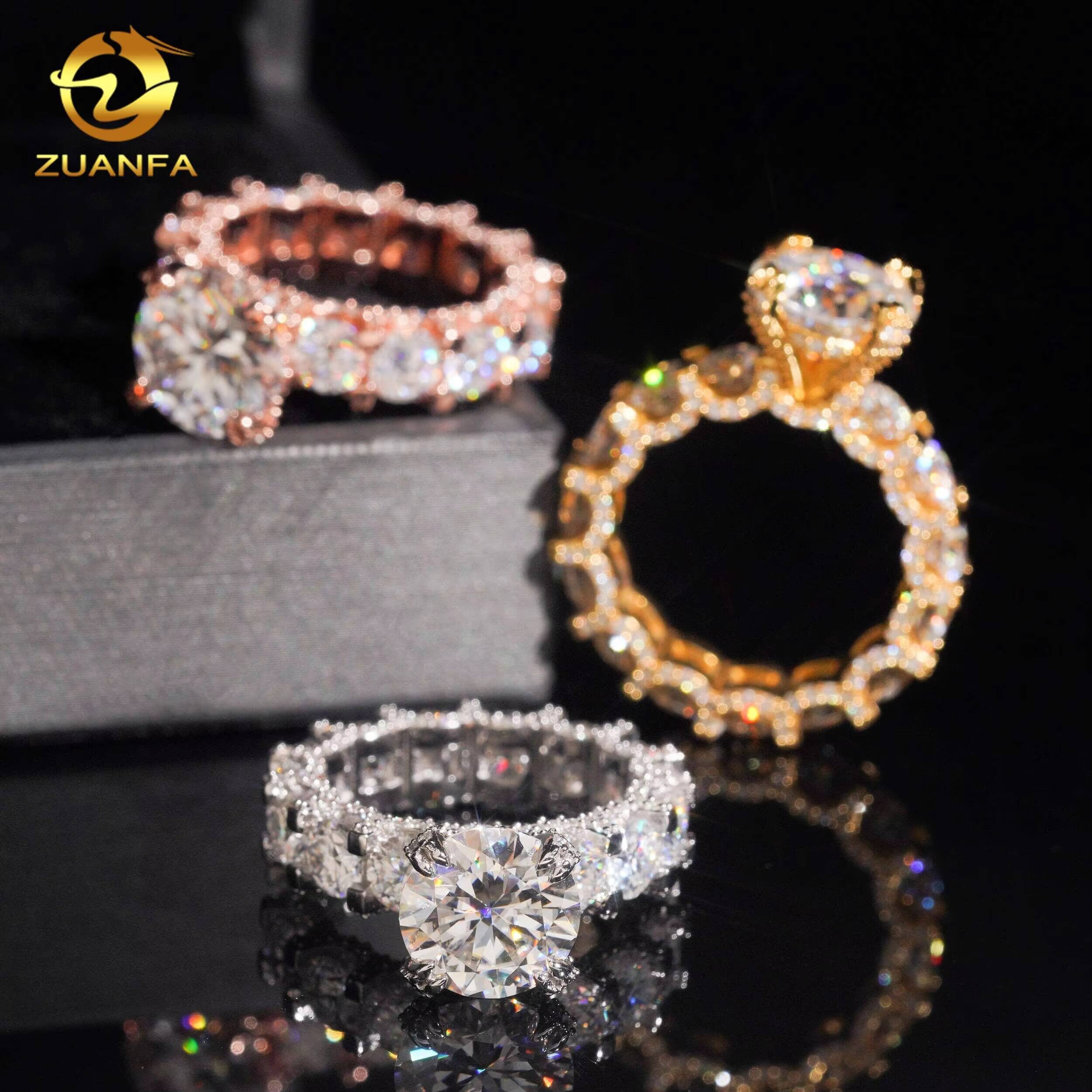 Fashion Hip Hop Jewelry 925 Silver 4Ct Round Cut Moissanite Diamond Ring Pass Diamond Tester Hip Hop Ring Iced Out Ring