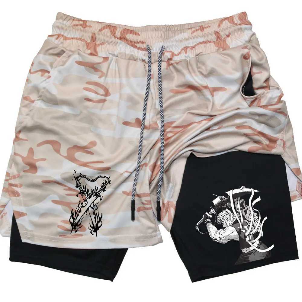 Mens Performance Shorts Anime Devil Killer Gym Shorts Summer Sports Fitness Exercise Running Uzui Tengen Printed Shorts X250410