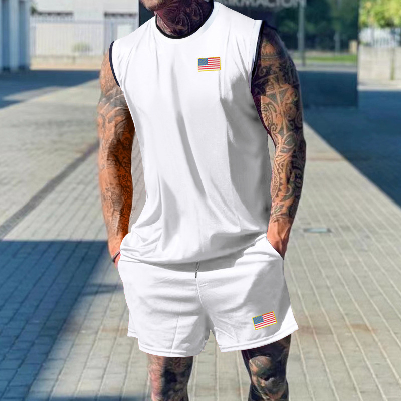 2024 Summer New Casual Sports Basketball Suit Set for Men Trendy Sleeveless Top for Men