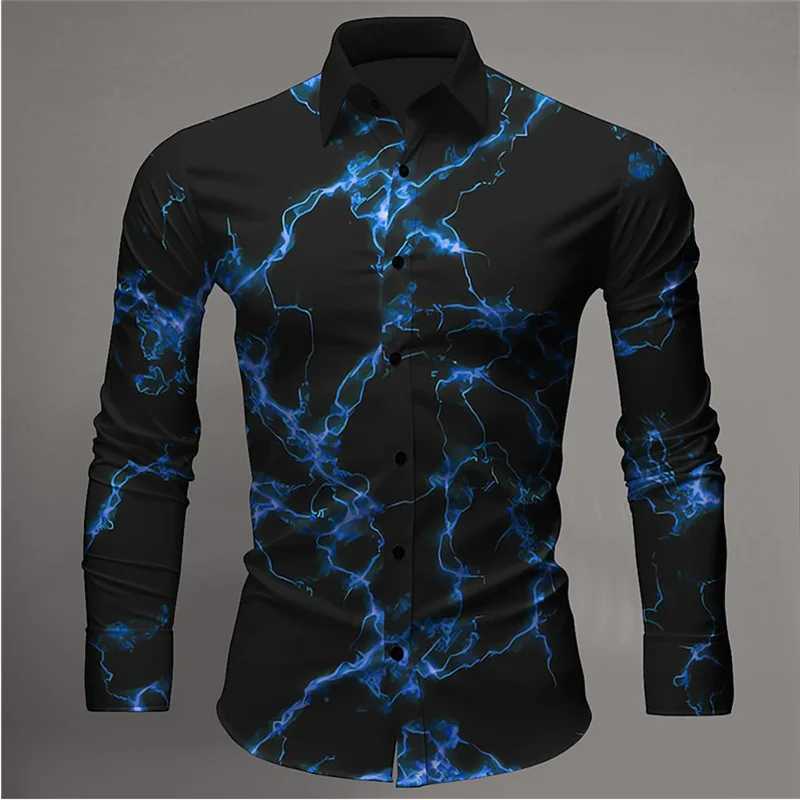Red Long Sleeve Lightning Formal Shirt Mens Oversized Street Style Casual Fashion 3D Pattern Harajuku Large Size 6XL K251110