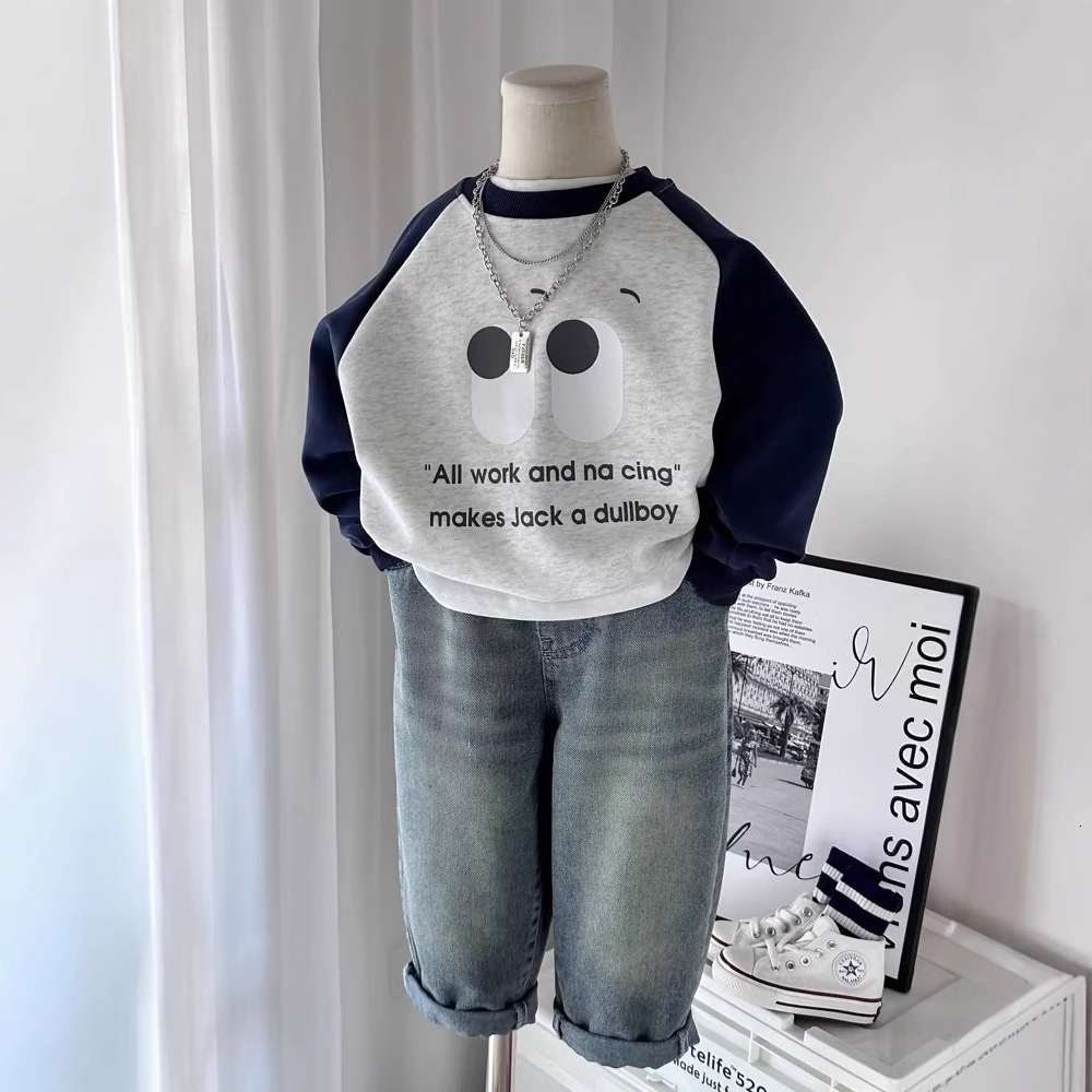 Ddmyshoesvip Cotton Hoodie With Shoulder Insertion Contrasting Colors Printed For Boys Girls Small Medium Sized Children S Clothing Spring And Autumn 