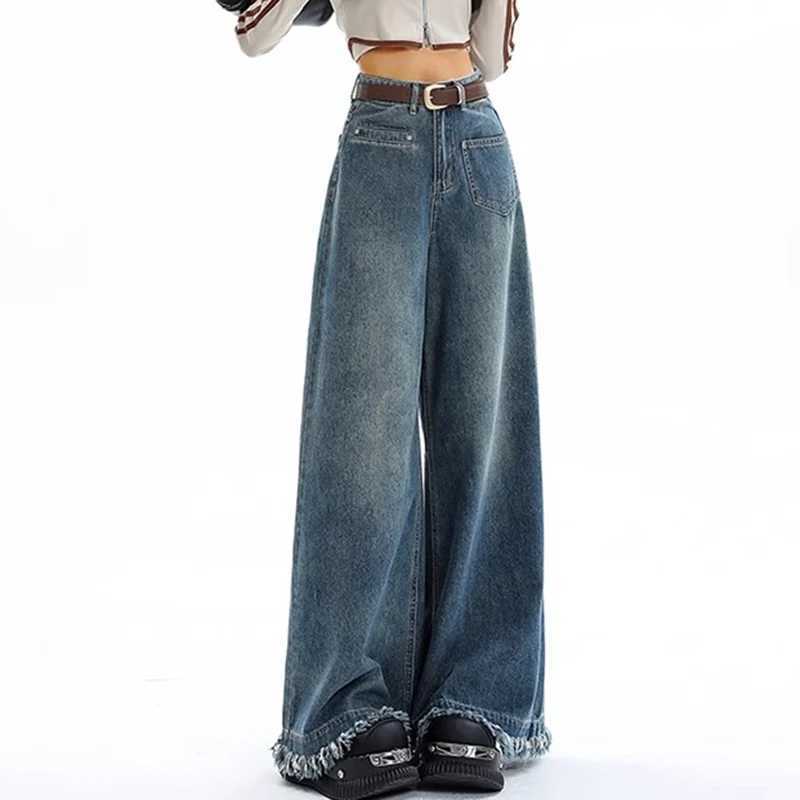 Woman High Waist Oversized Loose Jeans Female Vintage Baggy Wide Leg Pants Girls FashionLight Blue Retro Blue Denim Trousers C251110