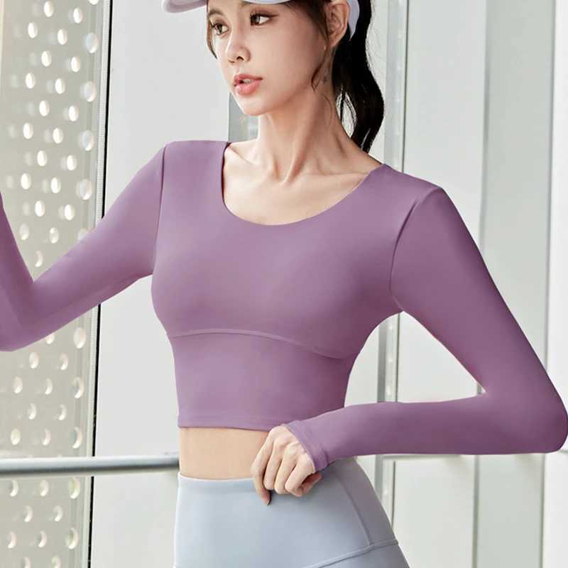Womens cross back sweatshirt round neck long sleeved yoga crop top fitness gym workout sweatshirt backless slim fit sweatshirtXJ250410