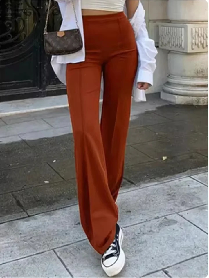 Office Lady Solid Color Pants Womens Slim Bell Bottom Pants Spring Classic Black Pants 250409