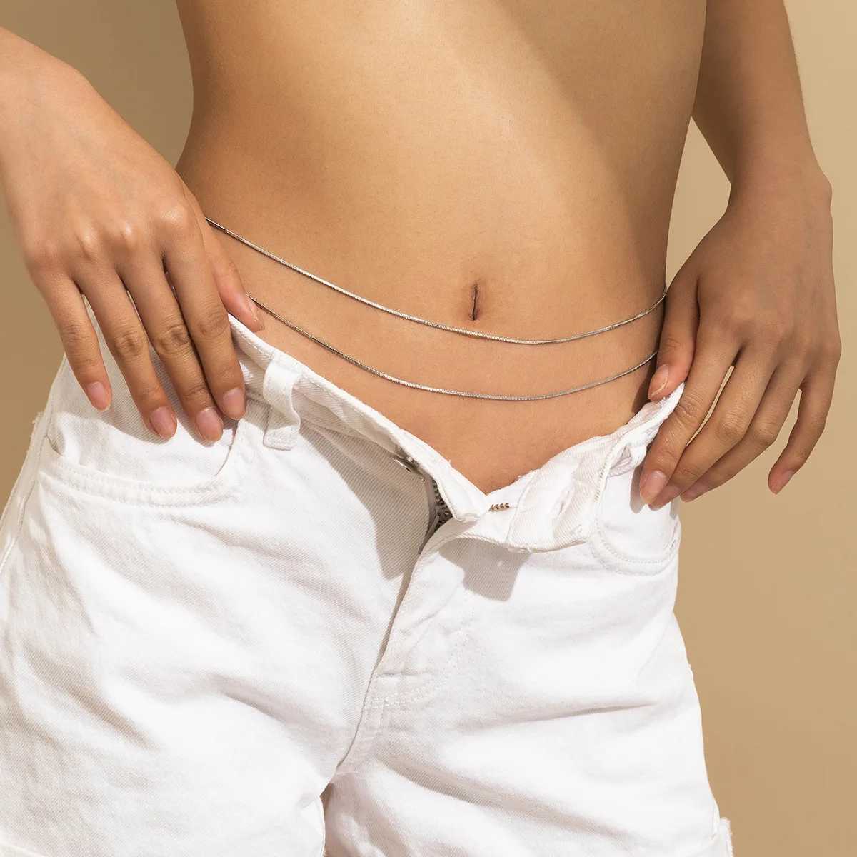 Summer beach gold metal thin snake chain waist chain retro women 2021 Mtilayer bikini girl body fashion jewelry X250410