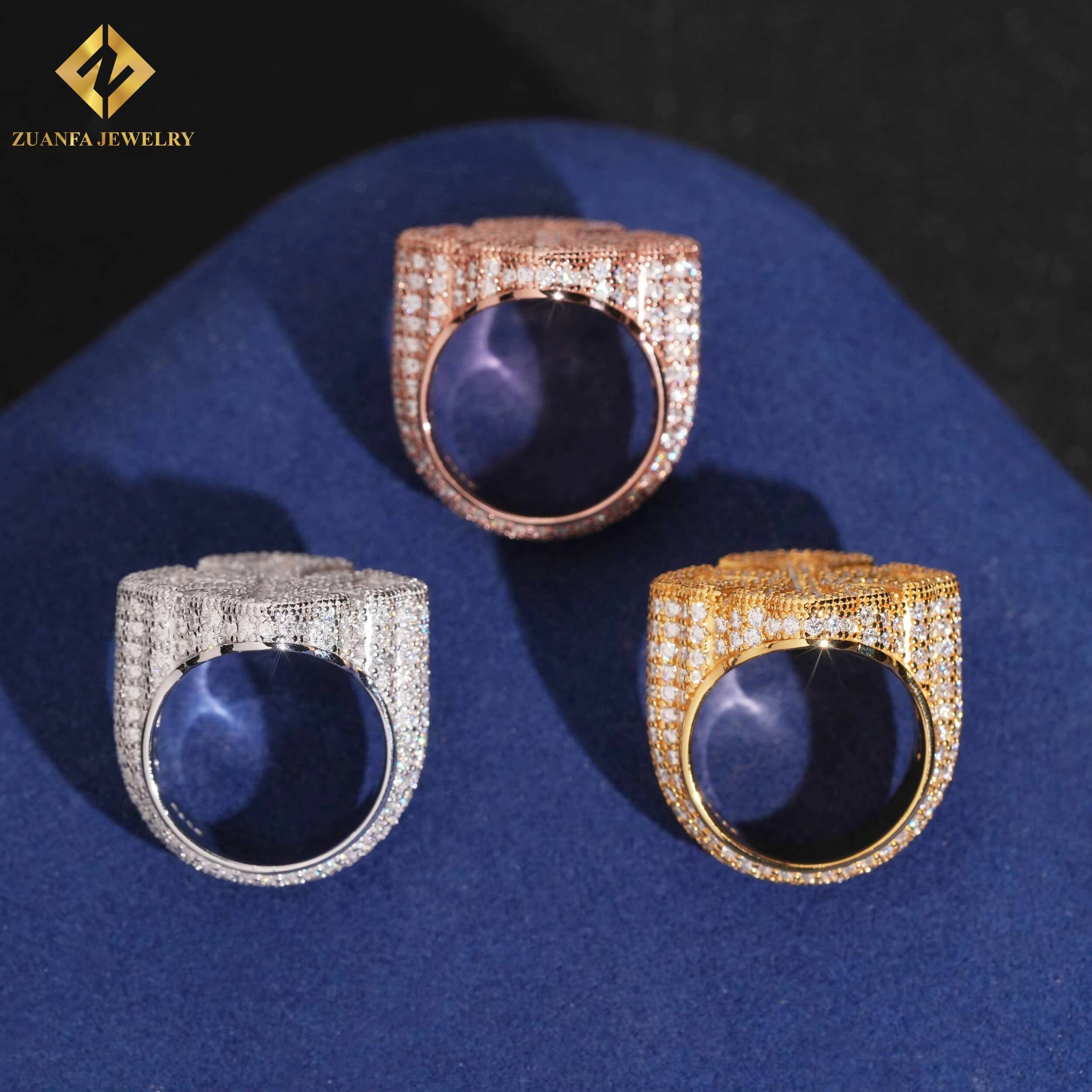 Custom S925 Silver Ring 589ct VVS Moissanite Diamond Engagement Men Cross Ring GRA Certificate