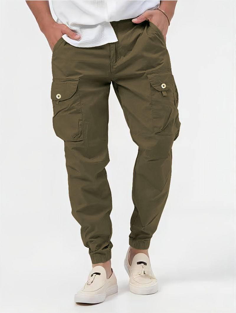 2023 new European size mens three-dimensional bag woven cargo pants tethered belt leggings casual trousers solid color mens trousers