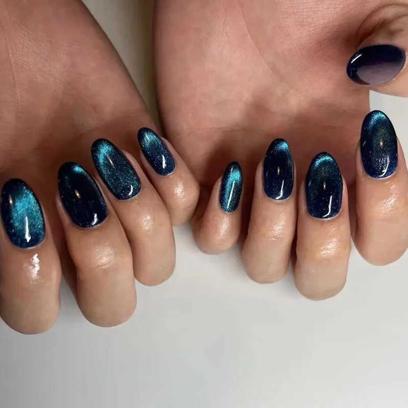 24 pieces of simple wine red fake nails medium length glue almond pressed on the fake nails wearable round headed oval fully covered nail tips W250410