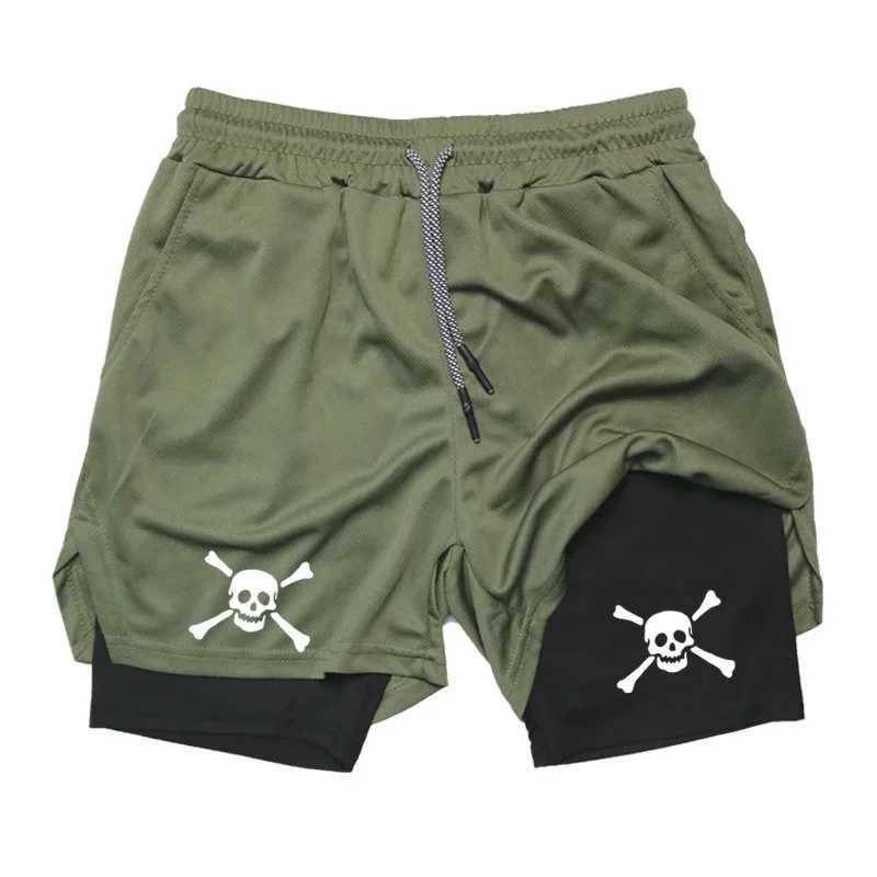 Running shorts skull printing sports training fitness gym bottom fitness net tight fitting shorts mens sportswear for summer 2024 X250410