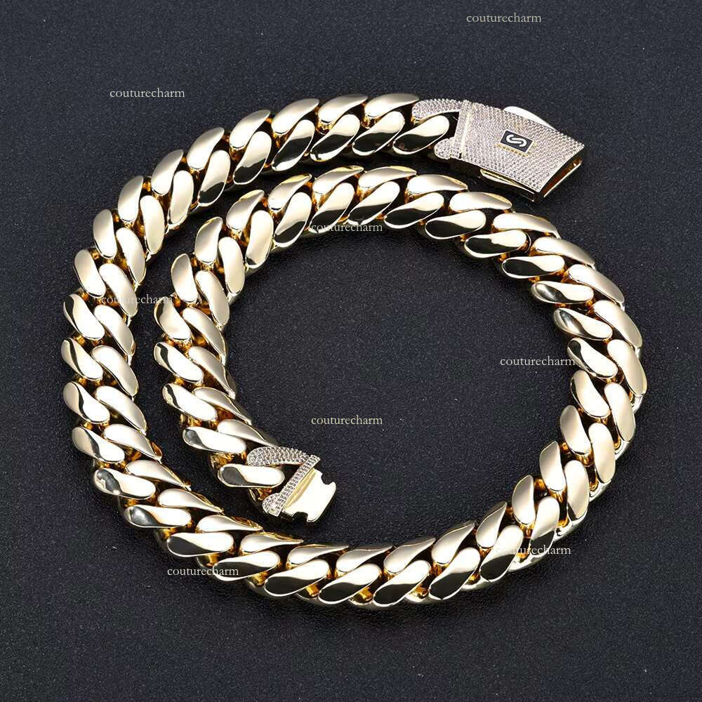NUOYA Hiphop Jewelry Iced Out Dia Clasp Flat Monaco 14K Gold Plated Thick Cuban k Chain Choker Necklace for Women