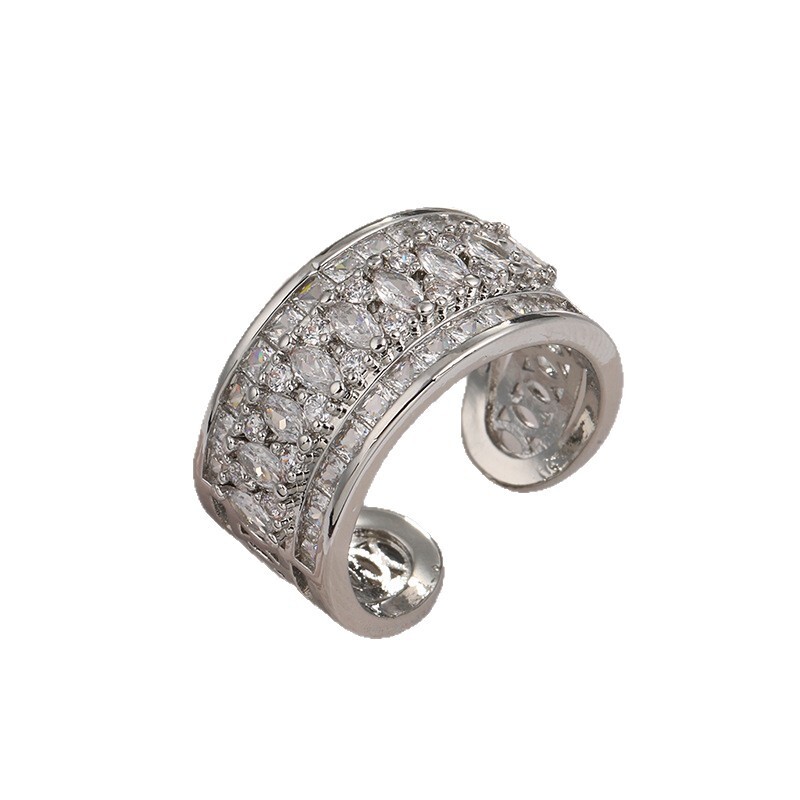 Cross Border European And American Full Fashion Ring Diamond Multi-layer Women's Open Ring Minimalist Luxury High-end Designer Ring Index Finger