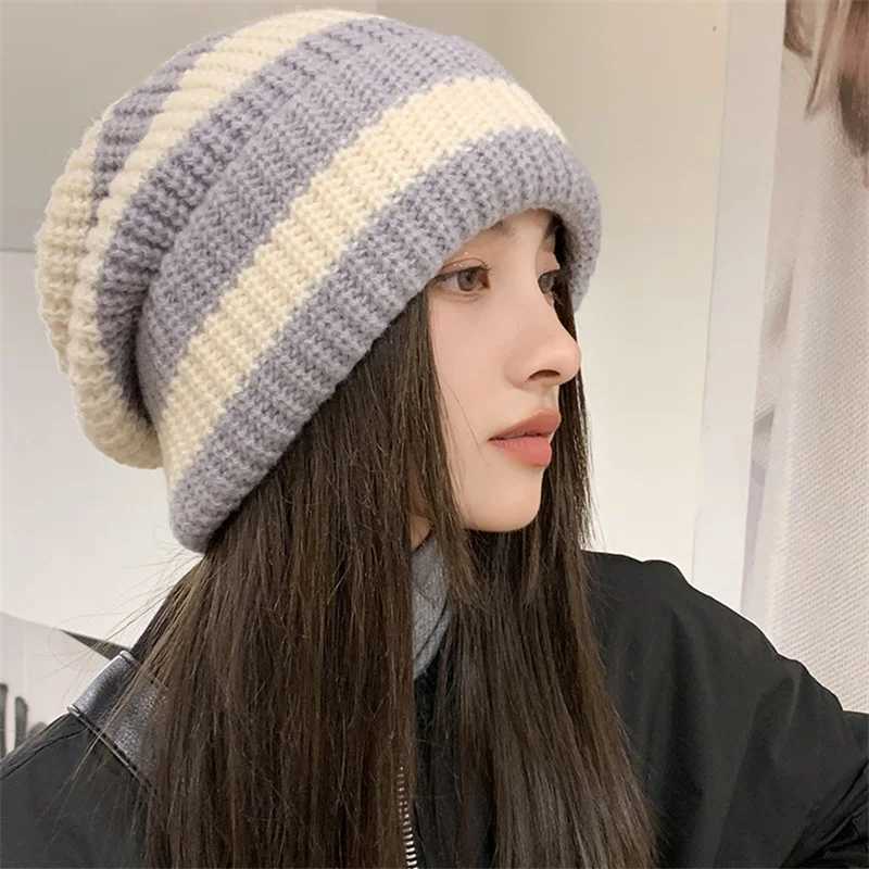 1PC New Winter Warm Hats For Women Casual Stacking Knitted Bonnet Caps Men Hats Stripe Hip Hop Unisex Female BeaniesXJ251110