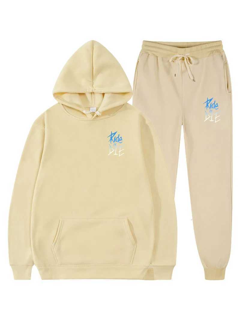 Mens sports suit graffiti print hooded sweatshirt with drawstring pants mens sports couple running hoodie 2-piece set W251110