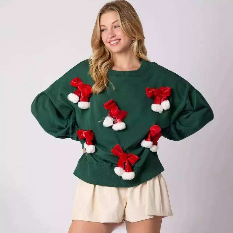 Christmas Bow Decor Long Sleeve Casual Pullover Sweatshirt Fashion Tops Winter Clothes Women Sueter Mujer Designer Sweater Women