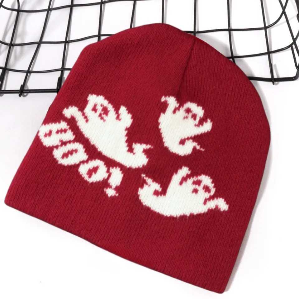 Halloween Ghost Pattern Beanie Unisex Knit Hat Scary Party Cap Soft Warm For Trick Or Treat Cosplay Costume Streetwear FestivalXJ251110
