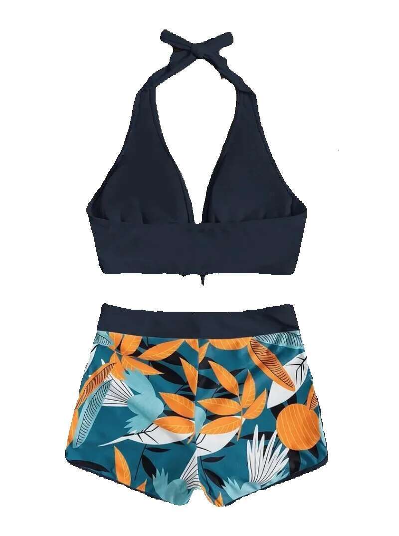 Fashion printed patchwork lace up sports surfing bikini set women's swimsuit