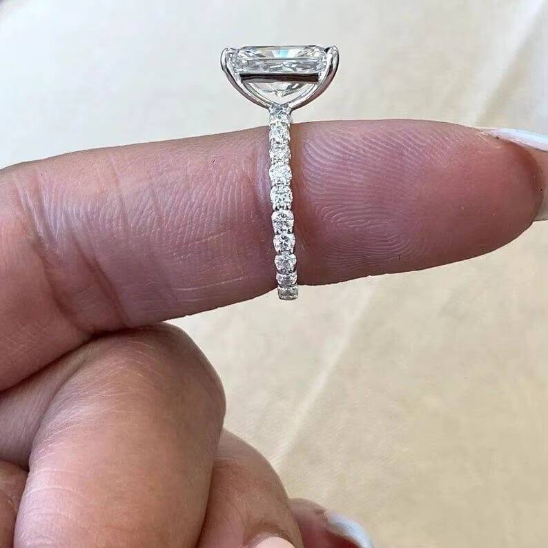 30 CT Radiant Cut Moissanite Four Claw Prong 14k White Gold Engagement Ring