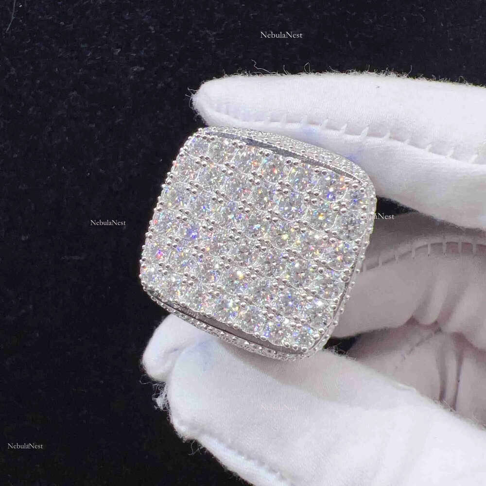 Fashion fine jewelry vvs moissanite iced out rings men gold plated sterg sier dia hip hop ring
