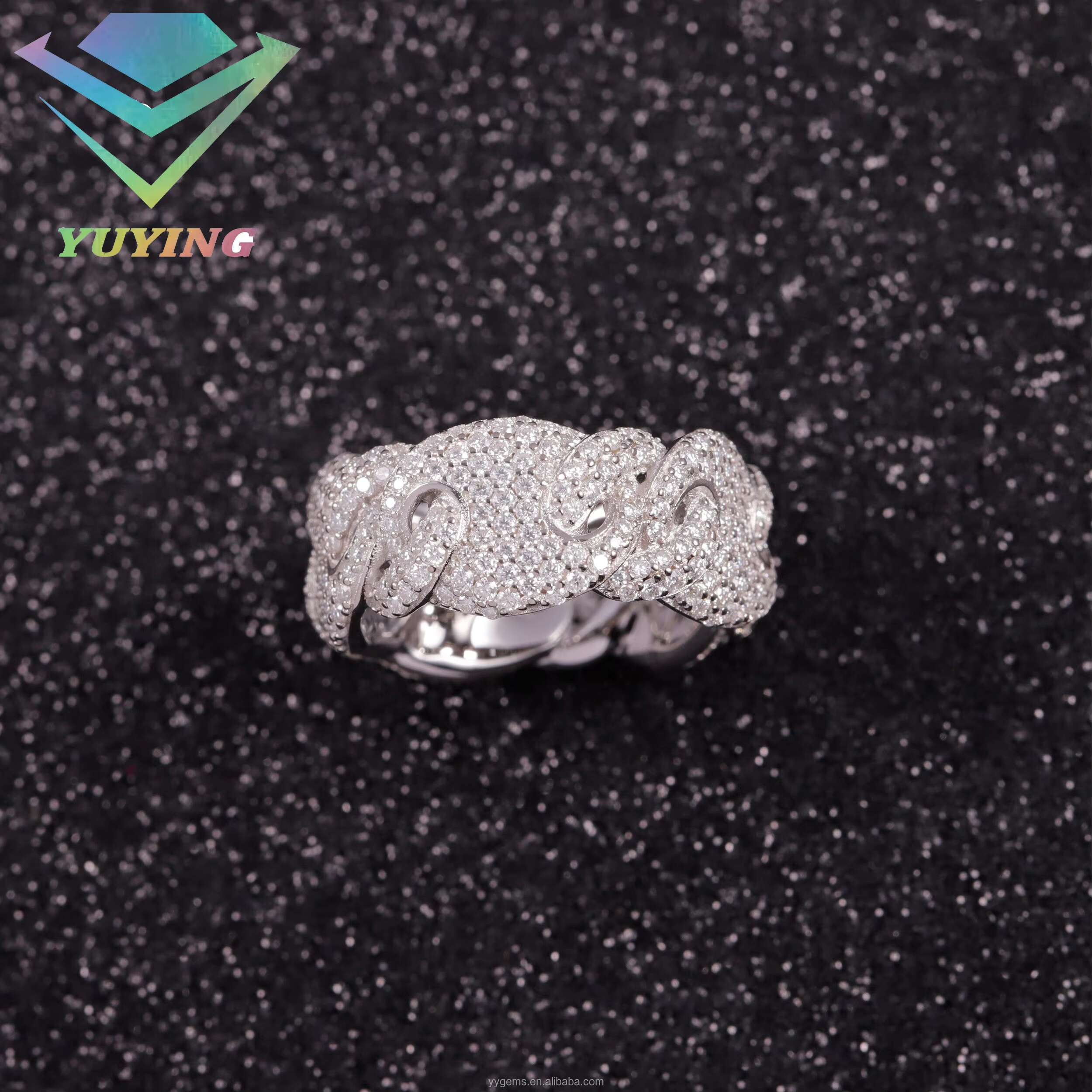 Ready to Ship 925 Sterling Silver Cuban Ring for Men Women Iced Out Moissanite Ring Fashion Jewelry Hip Hop Cuban Ring
