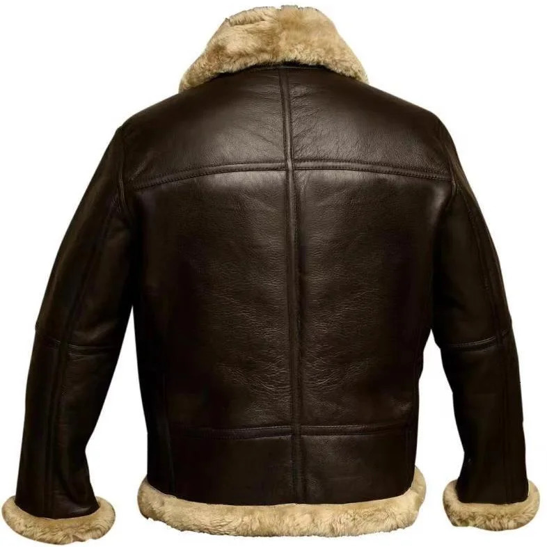 High Quality Leather Jackets Mens Retro True Brown Motorcycle Jacket Man Fur Integrated Leather Jacket Resist the Wind Coats 251105