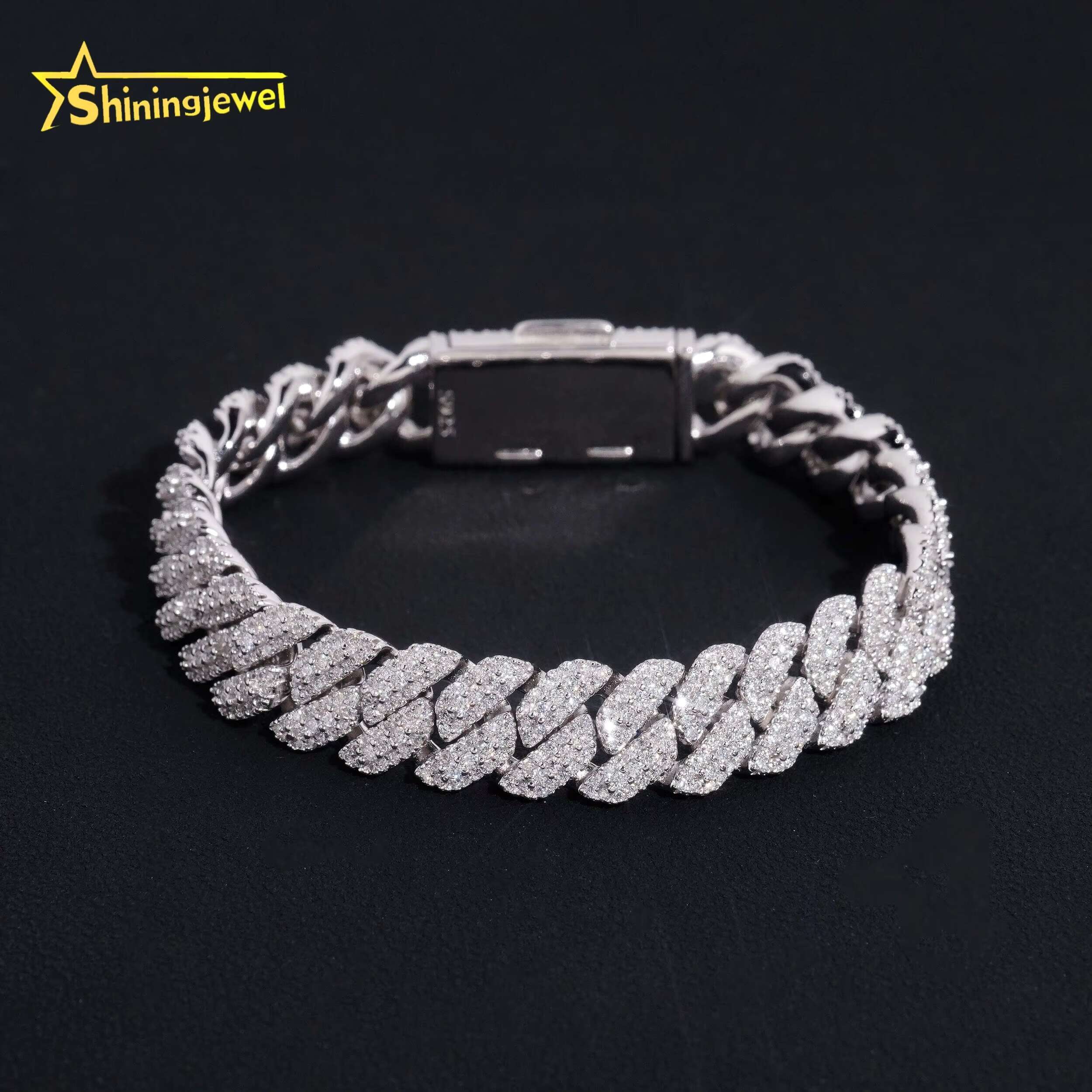 New Fashion Jewelry Hip Hop Style Iced Out 925 Sterling Silver 10mm VVS Moissanite Cuban Link Bracelet