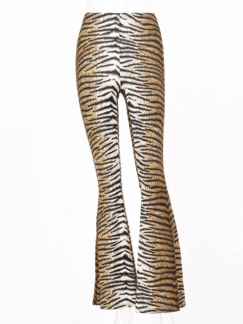 Hugcitar High Waist Leopard Print Flare Leggings Autumn Winter Women Fashion Sexy Bodycon Trousers Club Pants 250409